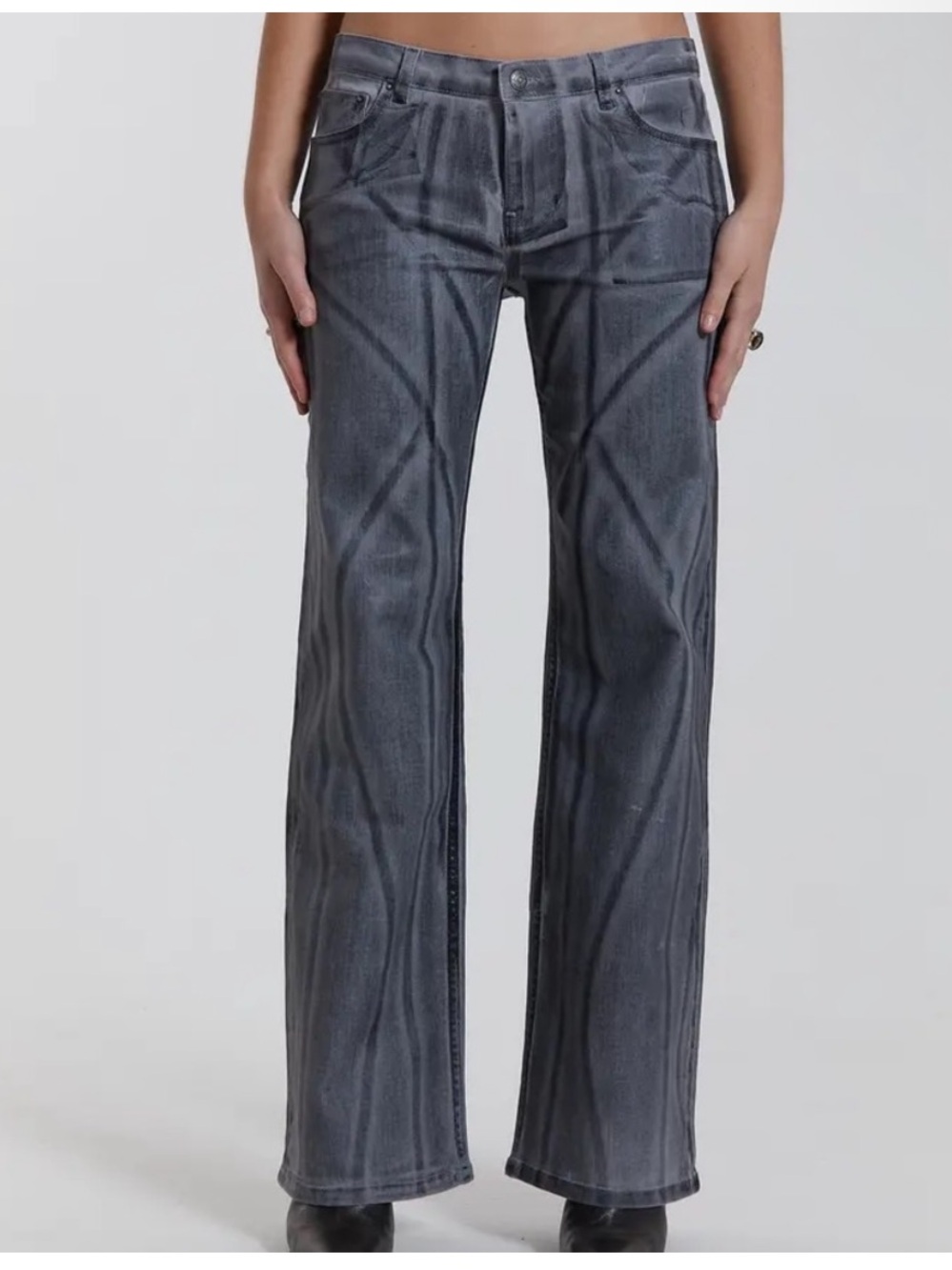 Jaded London Women's Gray Straight Jeans with Subtle Wave Print 26